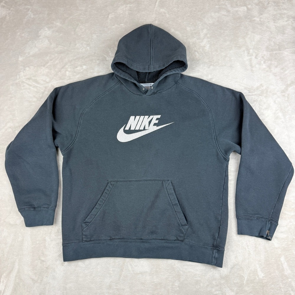 VTG Nike Hoodie Mens Large Black Swoosh Center Logo Streetwear Y2K Skater 90s